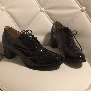 Black Patent Oxford Style Shoes